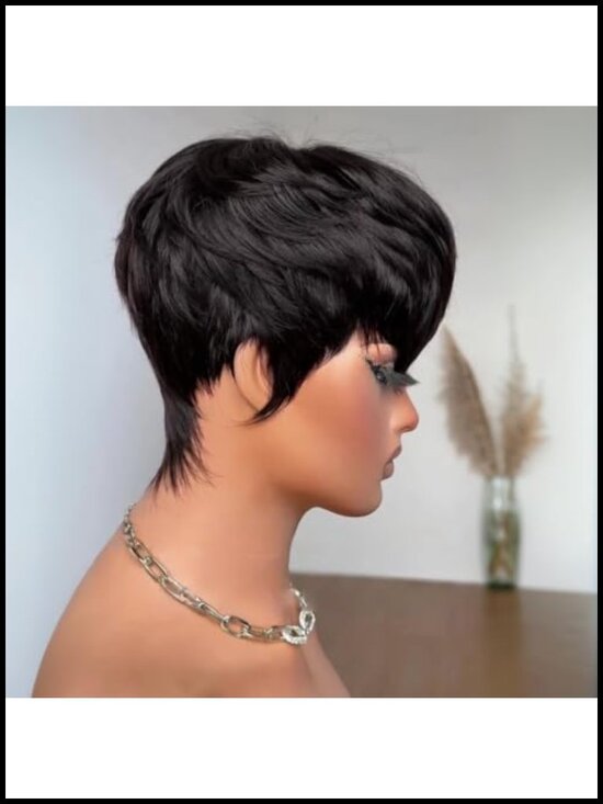 100% Human Hair Pixie Cut Wig for Black Women Glueless Short Straight Full